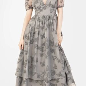 Disturbia Gray Lace Mesh Midaxi Dress